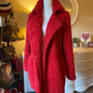 Red Faux Fur Jacket. Size L